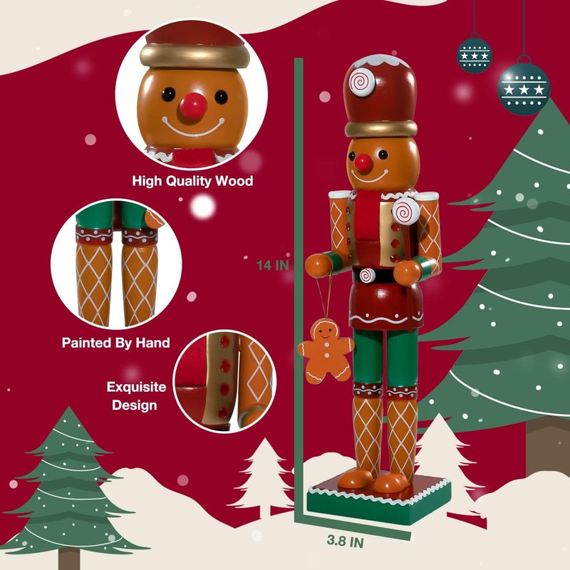 WVIOUOPU Gingerbread Nutcracker Christmas Decorations - 14 Inch Wooden Handmade Candyland Nutcracker Figures Christmas Ornaments Gifts for Indoor Outdoor Holiday Home Party Table Xmas Decor - Image 2